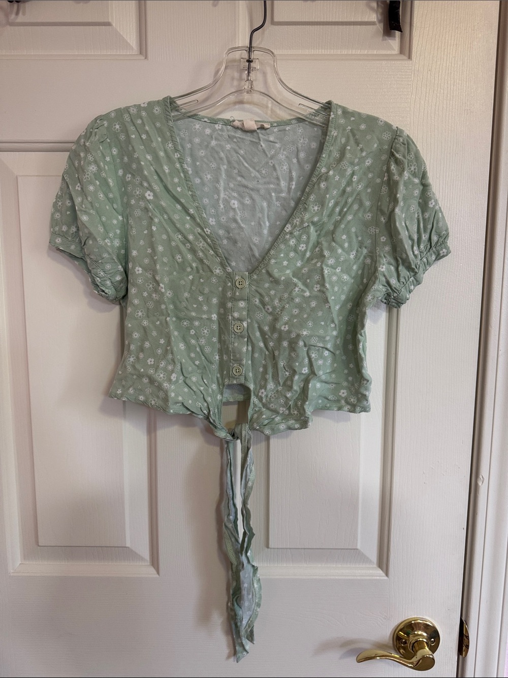 La Hearts Sage Green Floral Tie-Front Crop Top